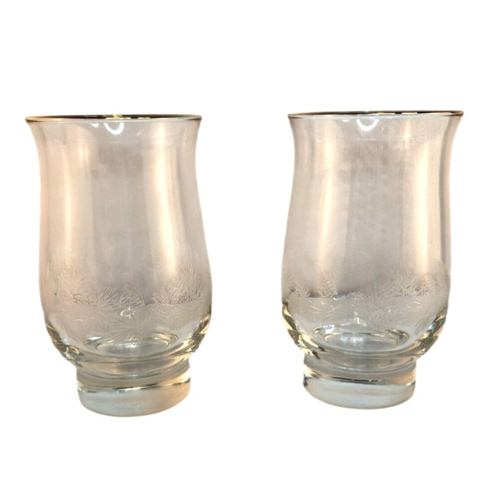 Libbey Frosted Pine Cone Gold Rim Holiday Glasses 2 Pc Arby’s Christmas Drinkwar